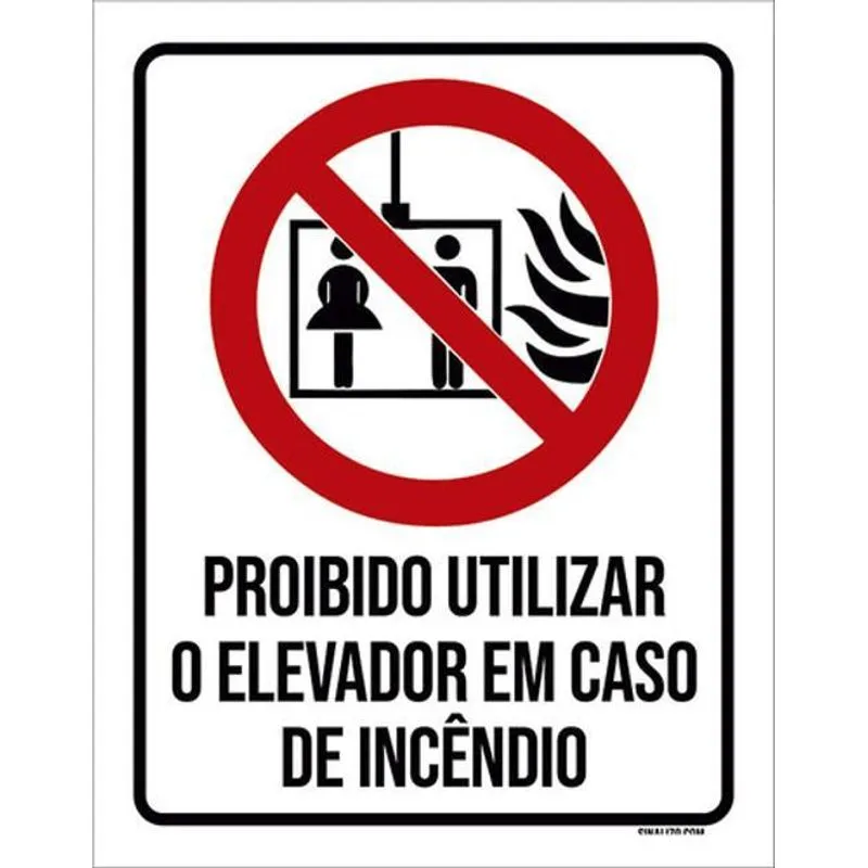 Kit 3 Placa Proibido Utilizar Elevador Incêndio Ícone 36x46