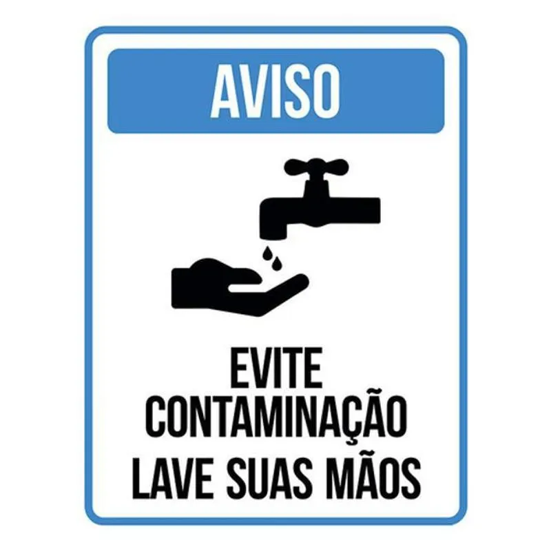 Kit 3 Placa Evite Contaminação Lave Suas Mãos Azul 36x46