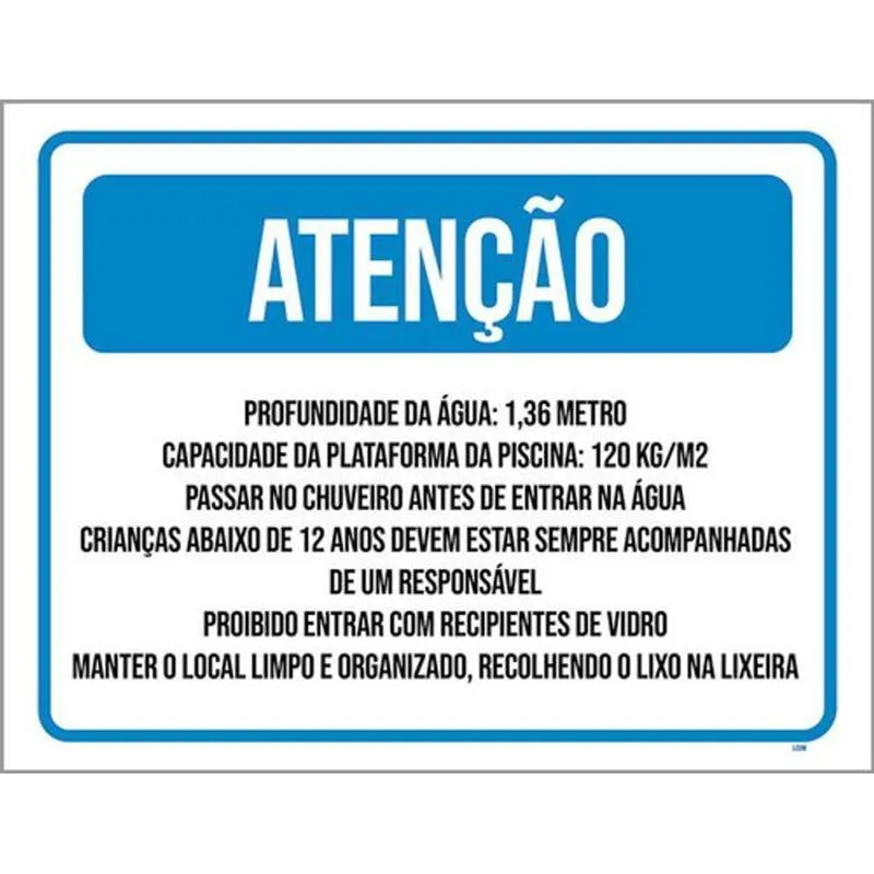Kit 3 Placas Atenção Profundidade Água 36x46