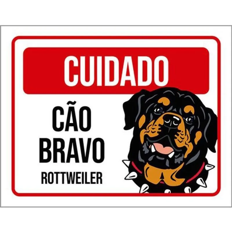 Kit 3 Placas Cuidado Cão Bravo Rottweiler 36X46