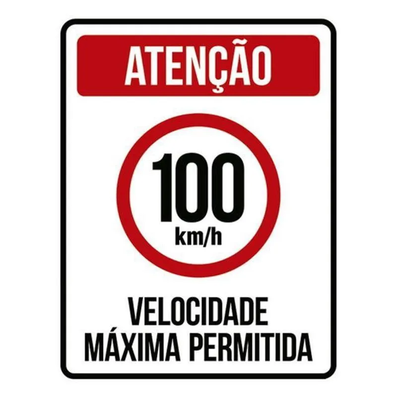 Kit 3 Placas Velocidade Máxima 100Km Máximo 36X46
