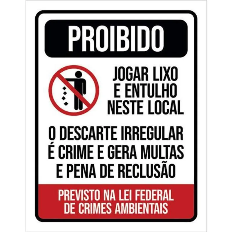 Kit 3 Placas De Proibido Jogar Lixo Lei Federal 36X46