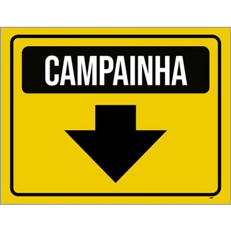 Kit 5 Placas Campainha Amarela Seta Para Baixo 36X46