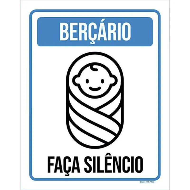 Kit 5 Placas Berçario Faça Silêncio Azul Ícone 36x46