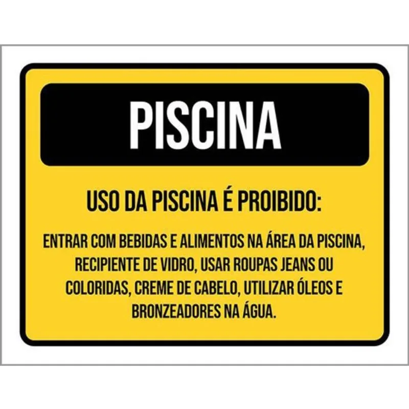 Kit 5 Placas Piscina Amarela Proibido 36X46