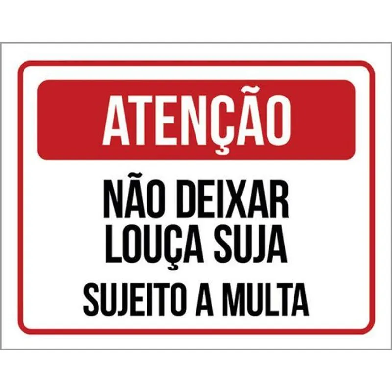 Kit 5 Placas Não Deixar Louça Suja Multa 36x46