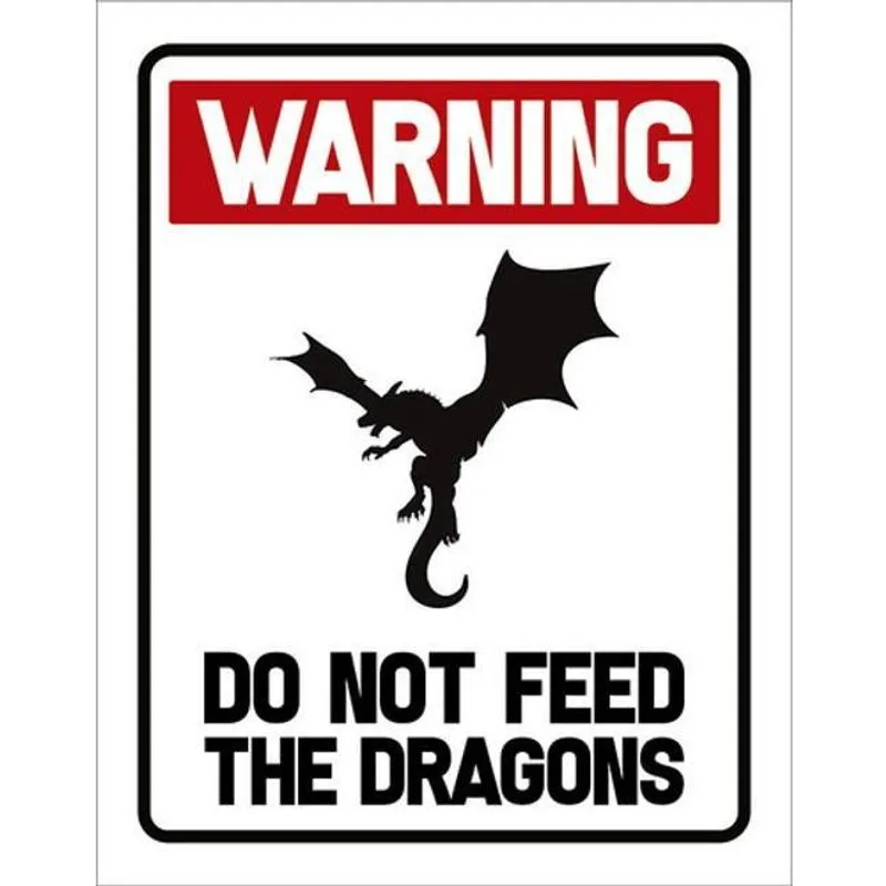Kit 5 Placas Decorativa Warning Do Not Feed Dragons 36X46