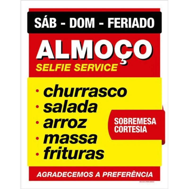 Kit 5 Placa Almoço Selfie Service Churrasco Restaurante36x46