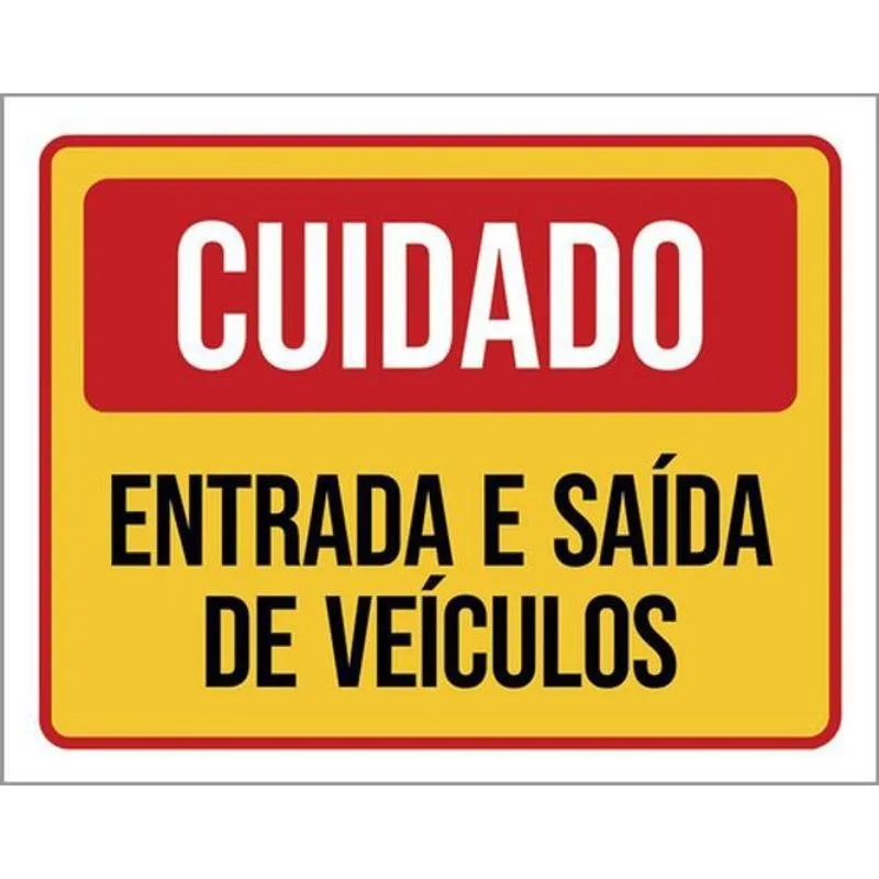 Kit 3 Placas Cuidado Entrada E Saída De Veículos Vermelha