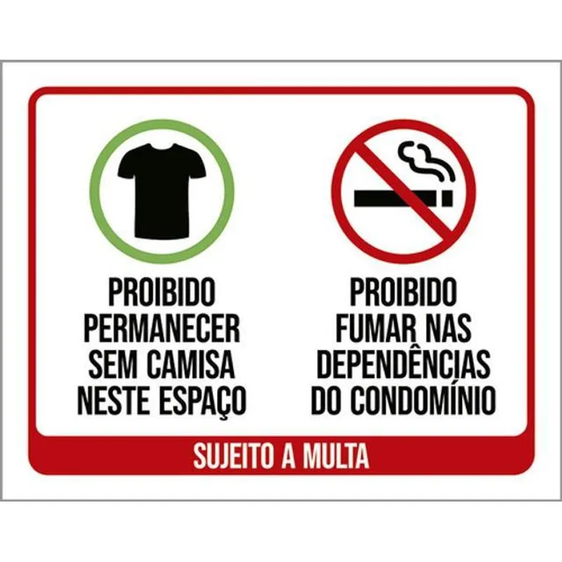 Kit 3 Placas Sinalização - Proibido Sem Camisa E Fumar