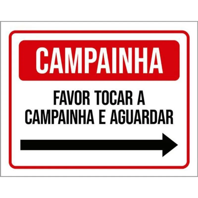 Kit 5 Placas Campainha Favor Tocar Aguardar Seta Direita