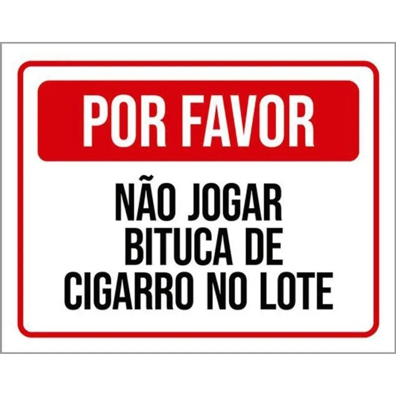 Kit 5 Placas Por Favor Não Jogar Bituca Cigarro No Lote