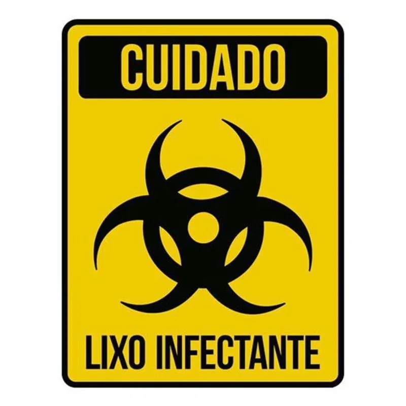 Kit 5 Placas Sinalização - Cuidado Lixo Infectante Amarela