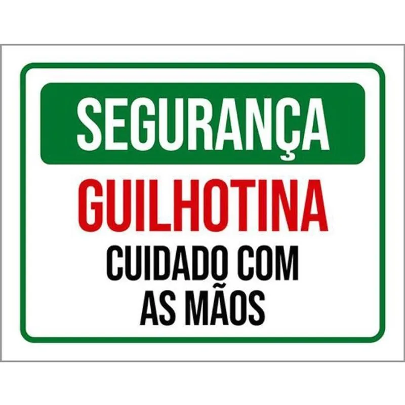 Kit 5 Placas Segurança Guilhotina Cuidado Com As Mãos