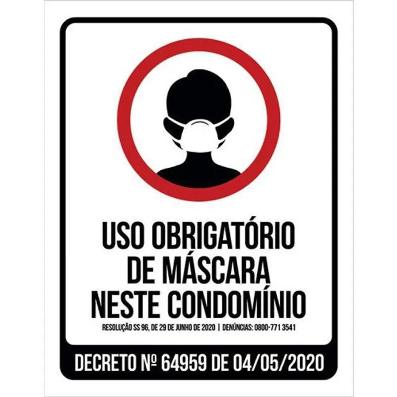 Kit 5 Placas Uso Obrigatório Máscara Proteção Condomínio
