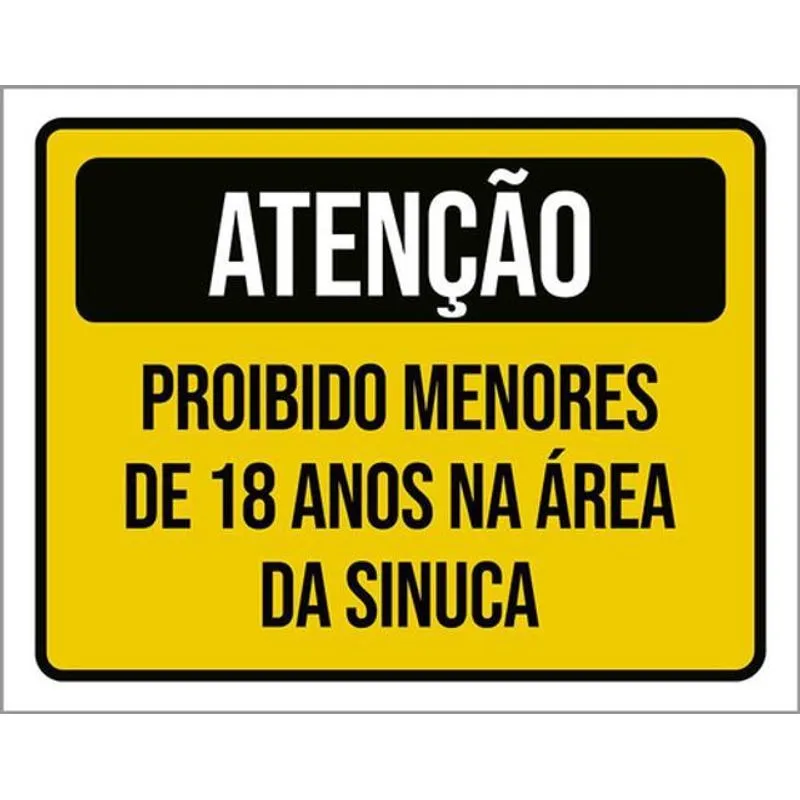 Kit 5 Placas Sinalização - Proibido Menores 18 Anos Sinuca