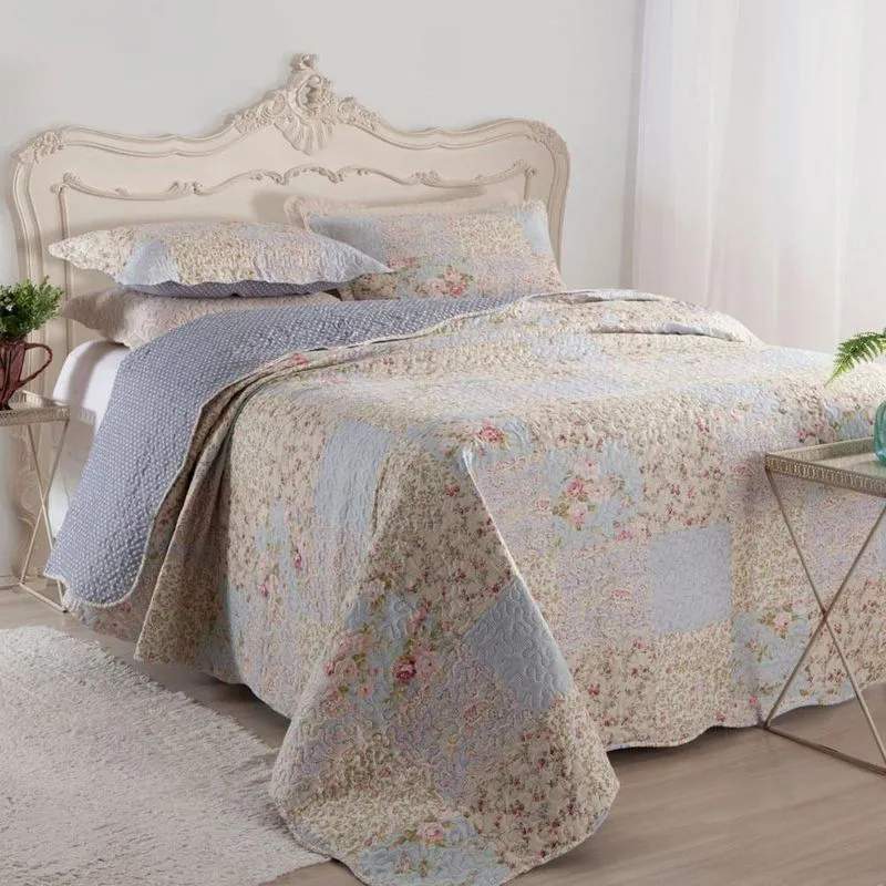 Kit cobre leito colcha mix king estampado dupla face floral 3 peças - beth