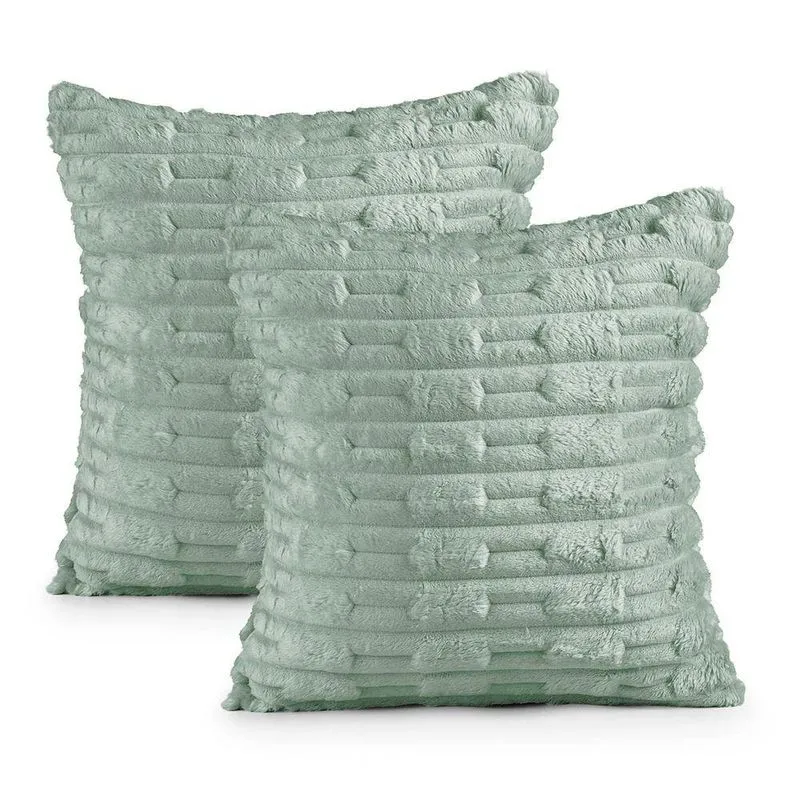 Kit 2 Capas De Almofada Polar Manta Ultrasoft Com Ziper Decorativa Sofá Sala Quarto Verde Orvalho - 100% Poliéster