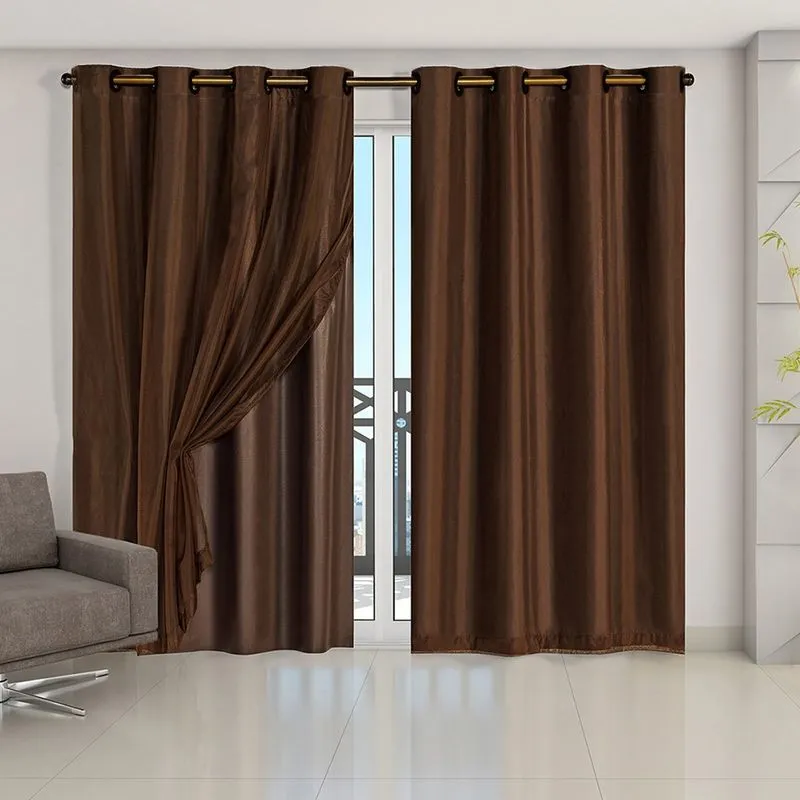 Cortina Daily Varão 2M Blackout PVC Com Voil 2,80mx2,30m Sala Quarto Marrom