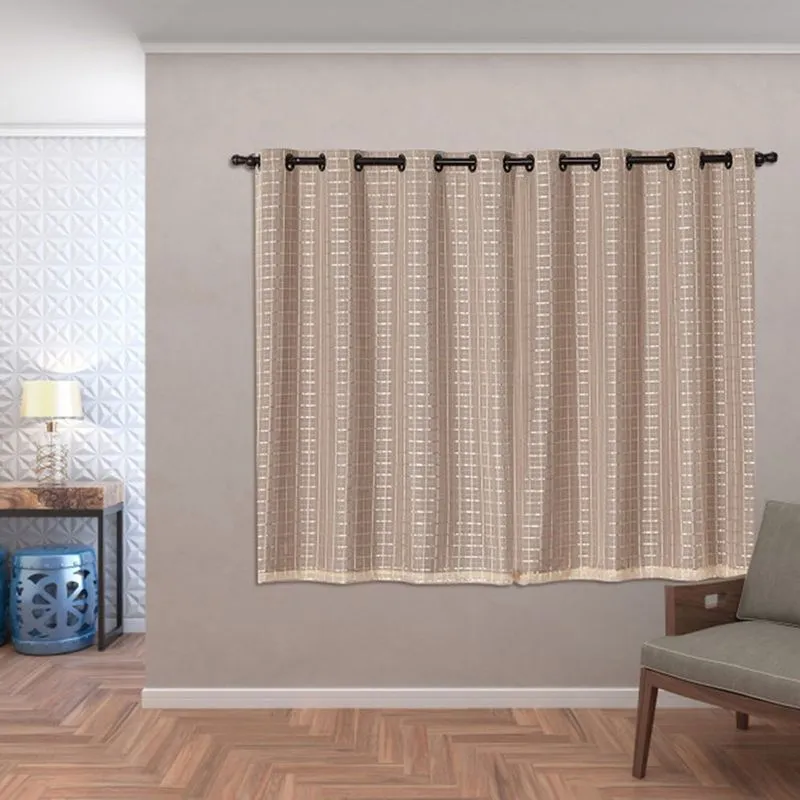 Cortina Daily Varão 1,5M Blackout PVC Com Voil Xadrez 2,00mx1,40m Sala Quarto Avelã