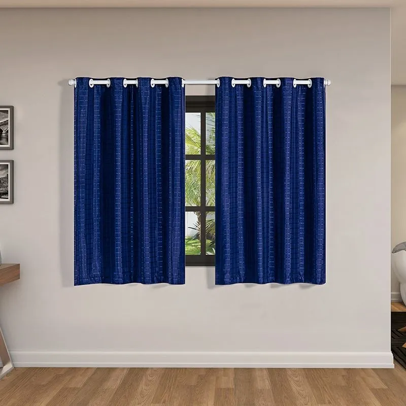 Cortina Daily Varão 1,5M Blackout PVC Com Voil Xadrez 2,00mx1,40m Sala Quarto Azul Marinho