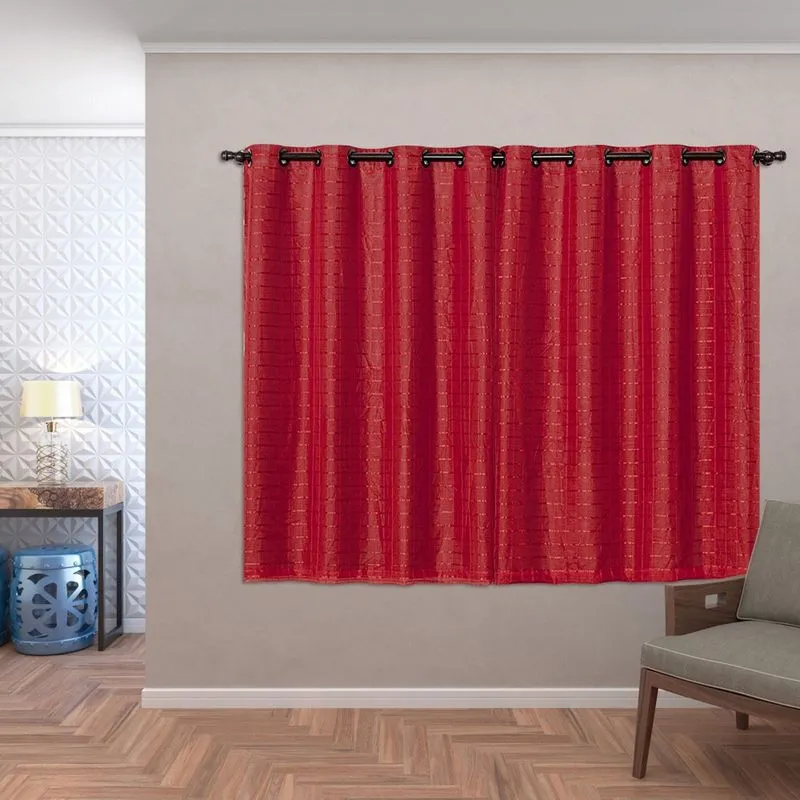 Cortina Daily Varão 2M Blackout PVC Com Voil Xadrez 2,80mx1,60m Sala Quarto Vermelho