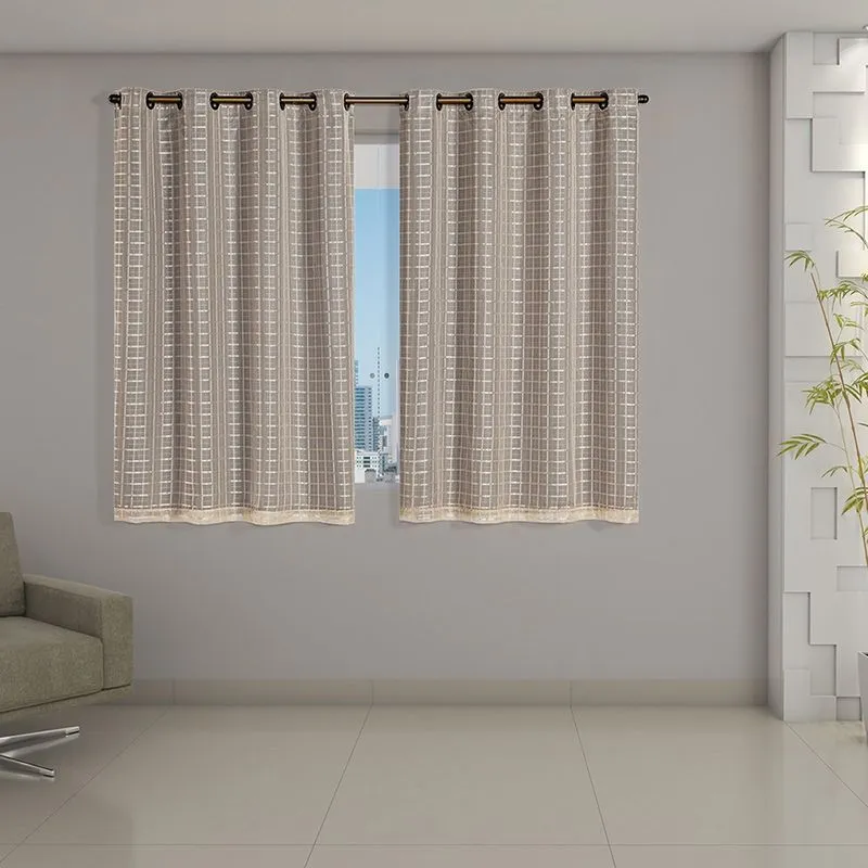 Cortina Daily Varão 1,5M Blackout Cinza PVC Com Voil Xadrez 2,00mx1,40m Sala Quarto Avelã