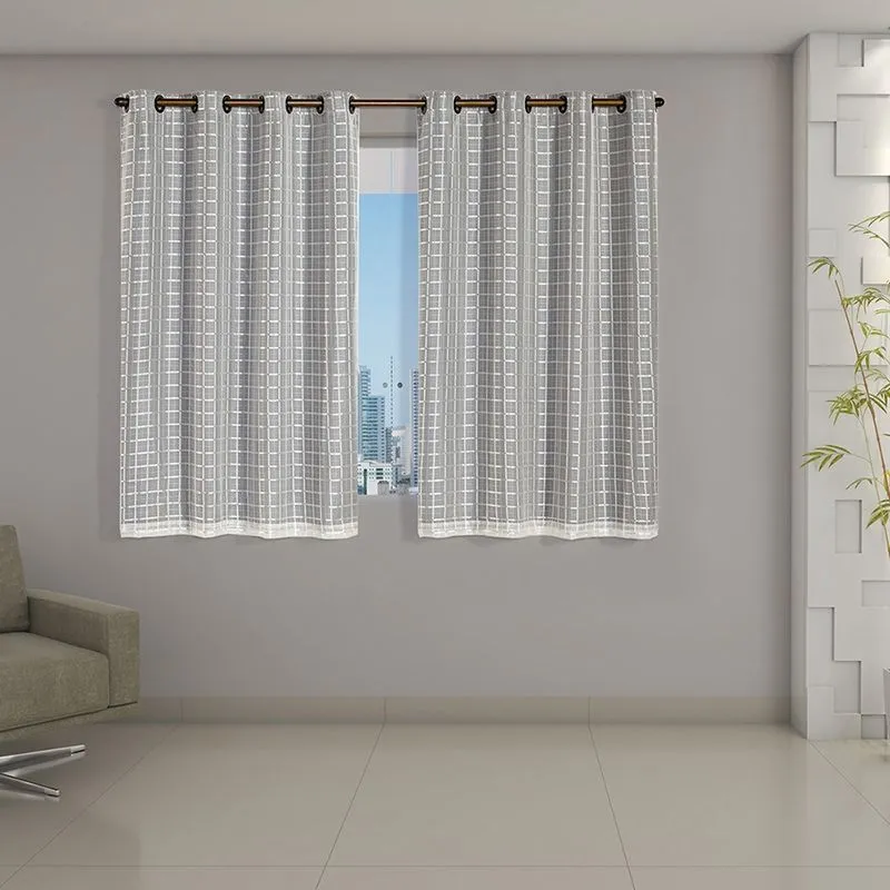 Cortina Daily Varão 1,5M Blackout Cinza PVC Com Voil Xadrez 2,00mx1,40m Sala Quarto Bege