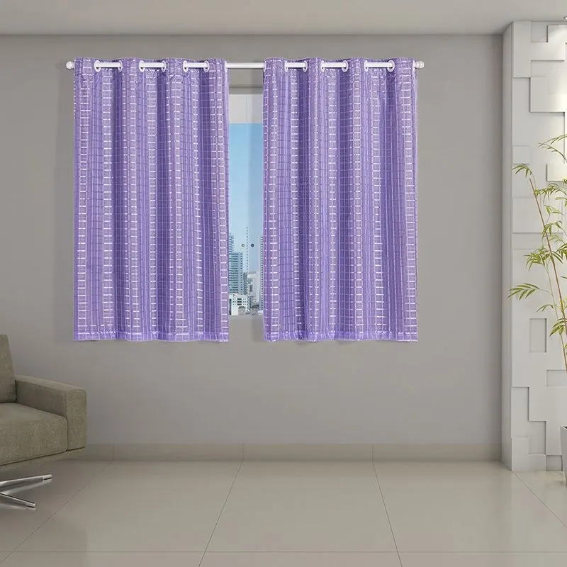 Cortina Daily Varão 1,5M Blackout Cinza PVC Com Voil Xadrez 2,00mx1,40m Sala Quarto Lilás