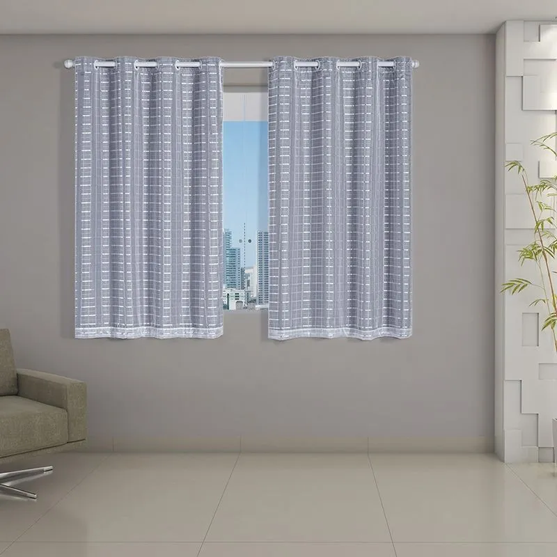 Cortina Daily Varão 2M Blackout Cinza PVC Com Voil Xadrez 2,80mx1,60m Sala Quarto Branco