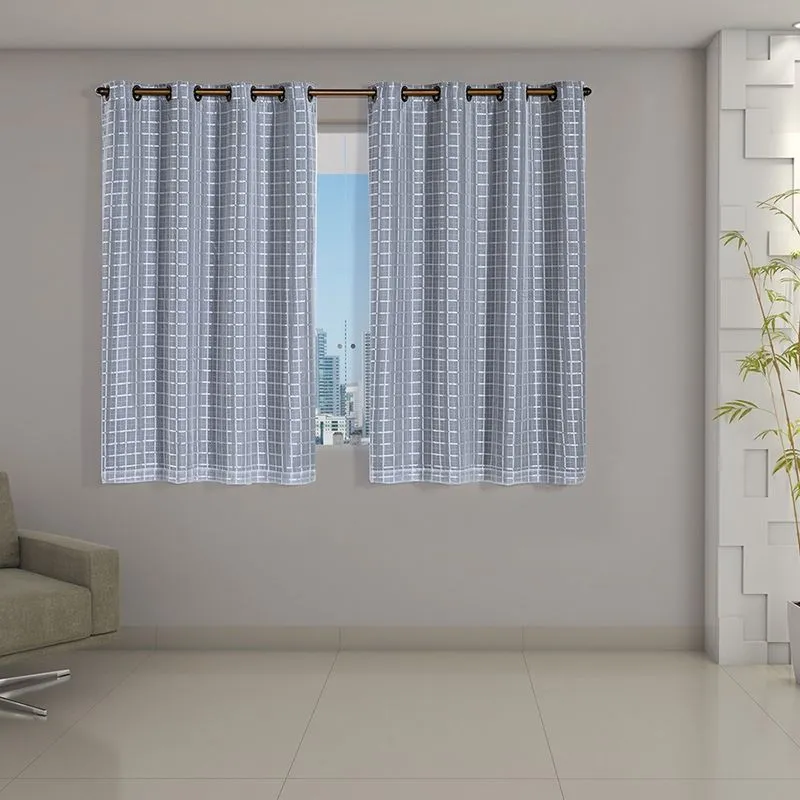 Cortina Daily Varão 2M Blackout Cinza PVC Com Voil Xadrez 2,80mx1,60m Sala Quarto Cinza