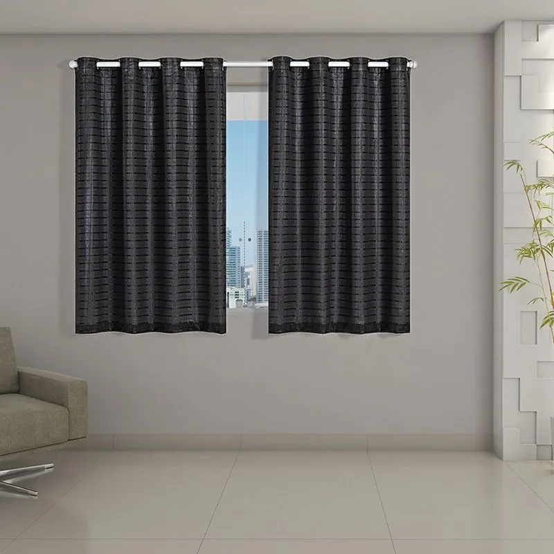Cortina Daily Varão 2M Blackout Cinza PVC Com Voil Xadrez 2,80mx1,60m Sala Quarto Preto