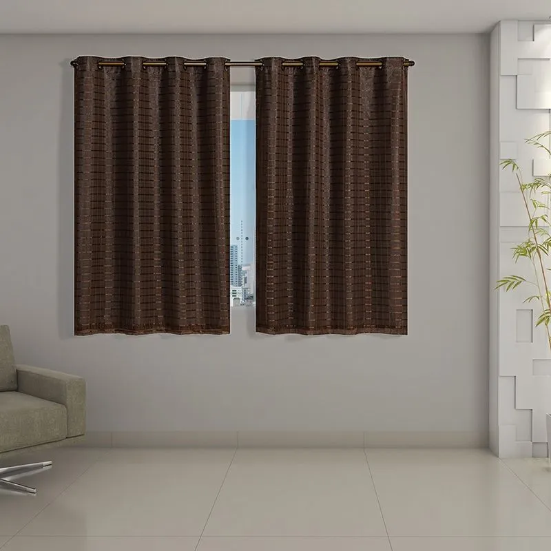 Cortina Daily Varão 2M Blackout Cinza PVC Com Voil Xadrez 2,80mx1,60m Sala Quarto Marrom