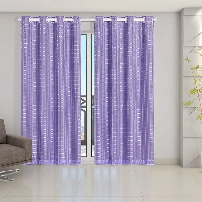 Cortina Daily Varão 2M Blackout Cinza PVC Com Voil Xadrez 2,80mx2,30m Sala Lilás