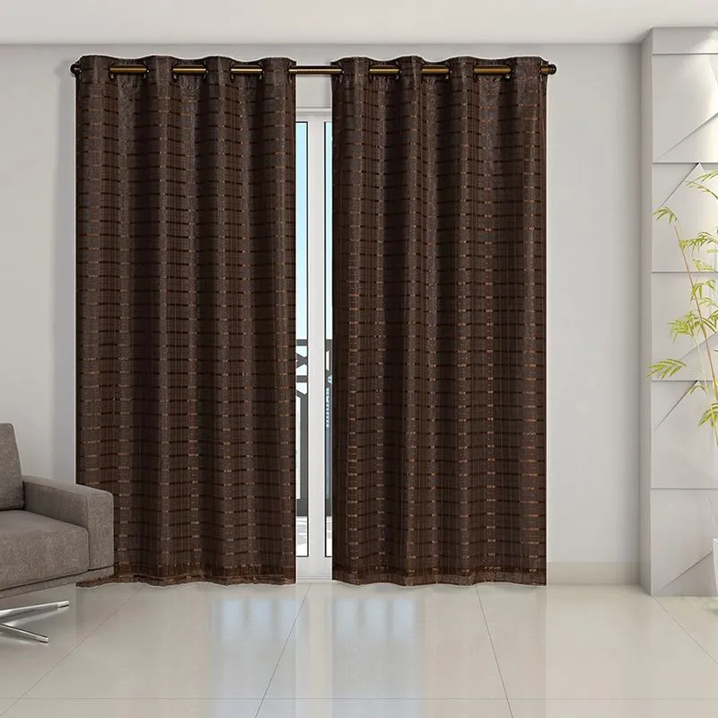 Cortina Daily Varão 2M Blackout Cinza PVC Com Voil Xadrez 2,80mx2,30m Sala Marrom