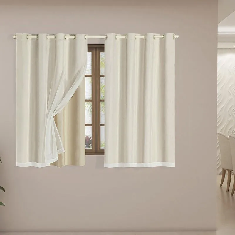Cortina Daily Varão 1,5M Blackout PVC Com Voil 2,00mx1,40m Sala Quarto Bege
