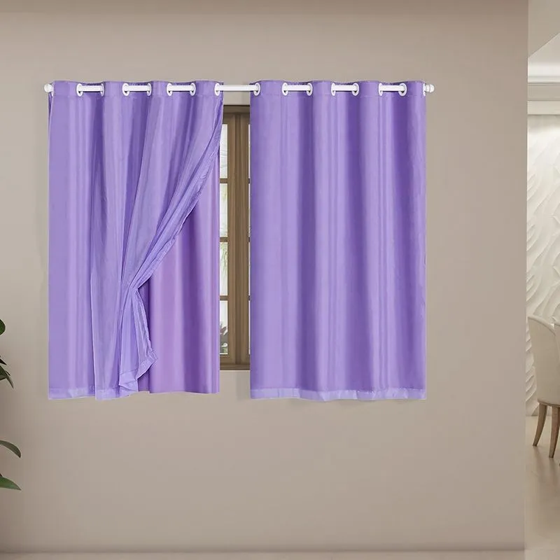 Cortina Daily Varão 1,5M Blackout PVC Com Voil 2,00mx1,40m Sala Quarto Lilás