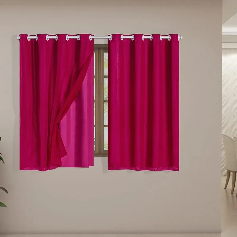 Cortina Daily Varão 1,5M Blackout PVC Com Voil 2,00mx1,40m Sala Quarto Pink