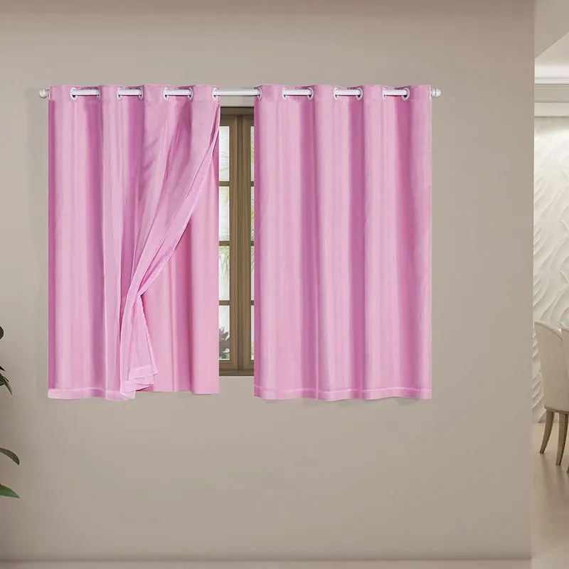 Cortina Daily Varão 1,5M Blackout PVC Com Voil 2,00mx1,40m Sala Quarto Rosa