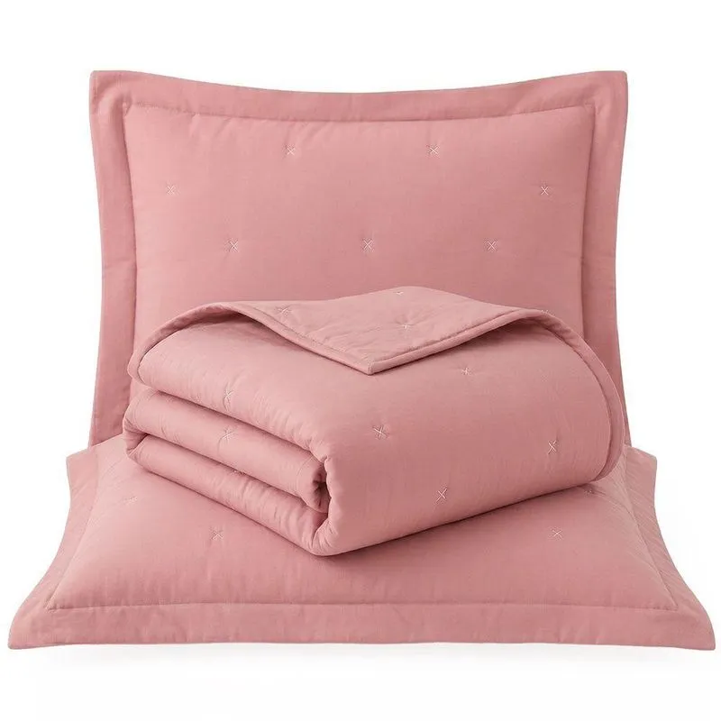 Kit Cobre Leito Max Casal 3 Peças 100% Poliéster Percal 300 Fios Rosa Malva Casa Scarpa