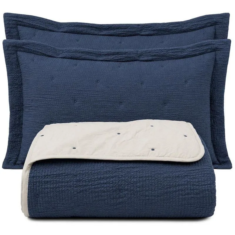 Kit Cobre Leito Clássico Casal 300 Fios 100% Poliéster Dupla Face Bicolor Azul Jeans Casa Scarpa