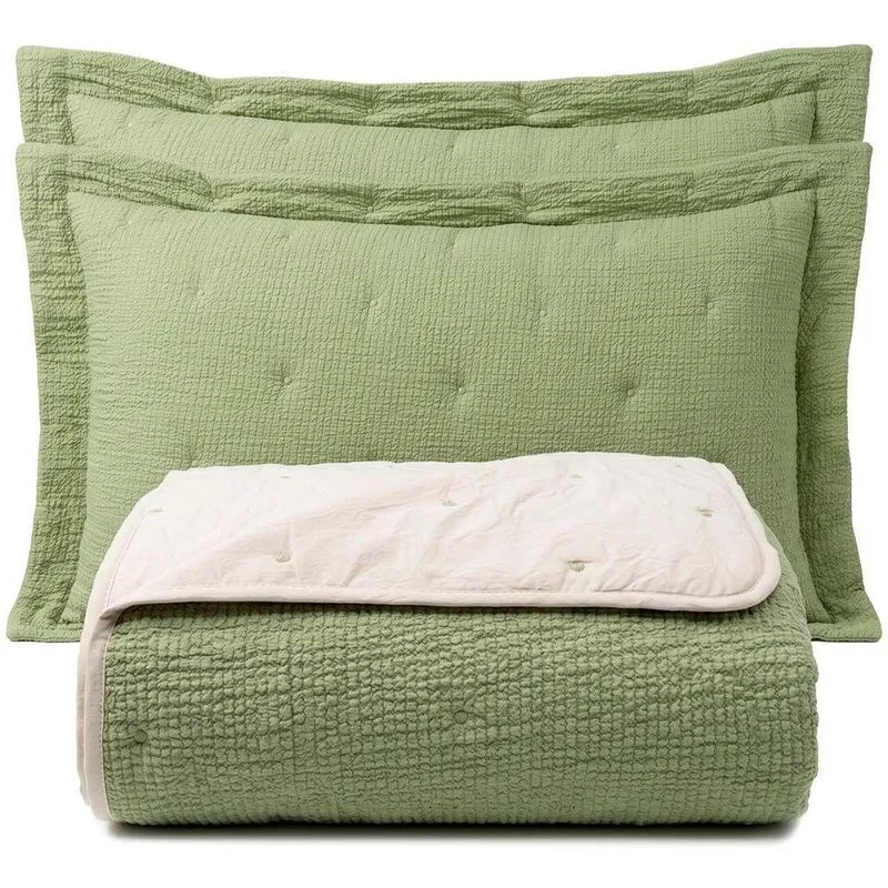 Kit Cobre Leito Clássico Casal 300 Fios 100% Poliéster Percal Dupla Face Verde Casa Scarpa