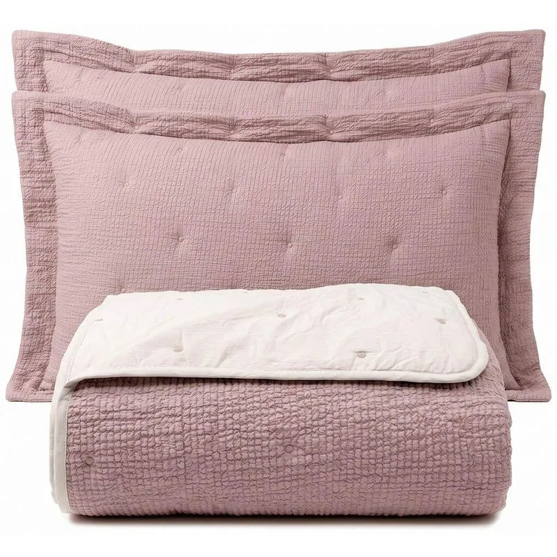 Kit Cobre Leito Clássico Queen 100% Poliéster Percal 300 Fios Dupla Face Malva Casa Scarpa