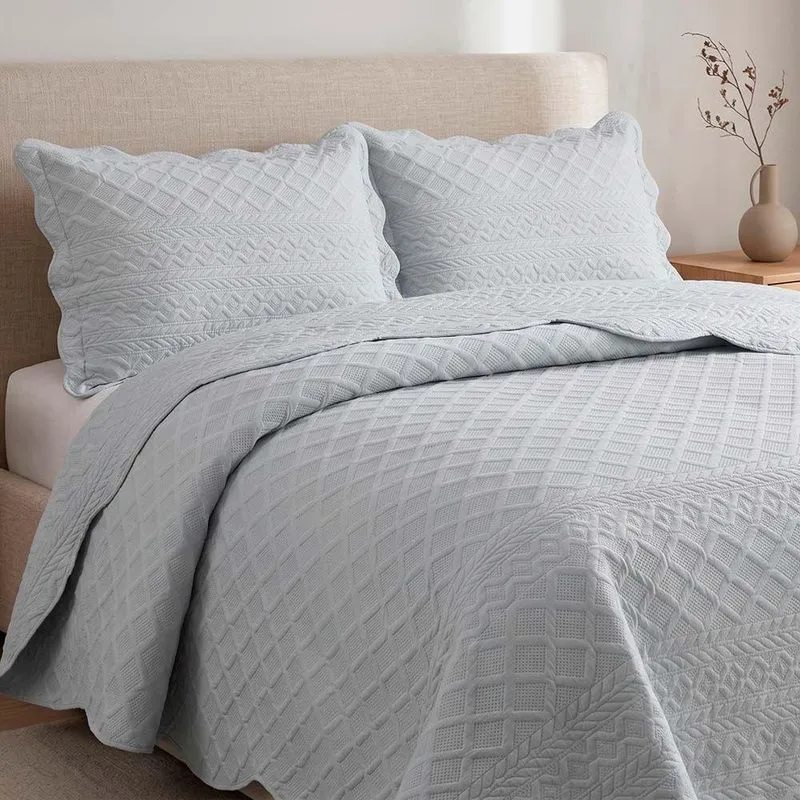 Kit Cobre Leito Mosaico Casal 100% Poliéster Percal 300 Fios Matelassê Cinza Casa Scarpa