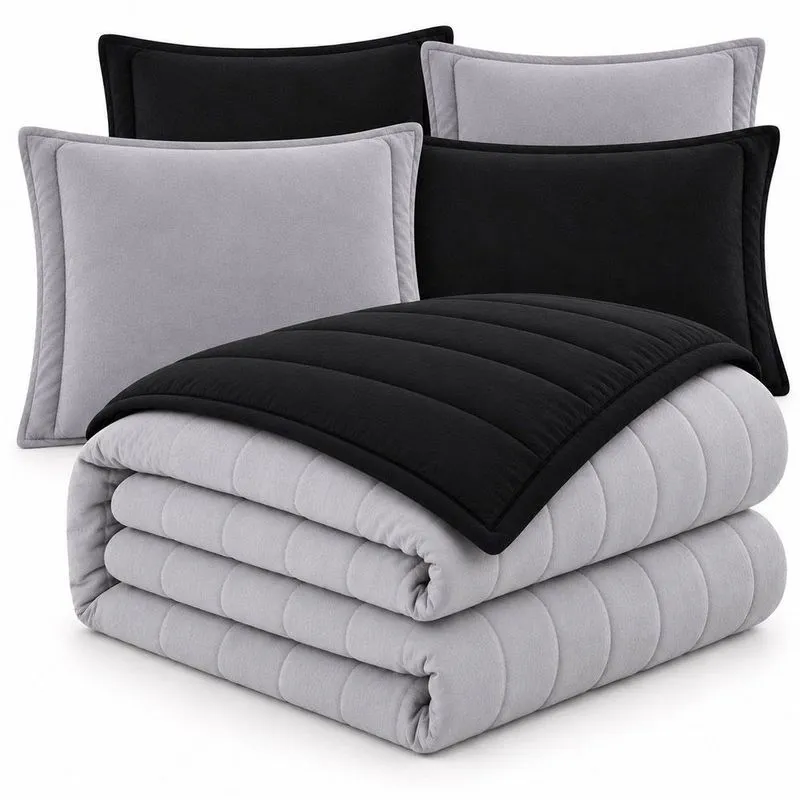 Kit Cobre Leito Duo Casal 100% Algodão Malha Dupla Face Preto E Cinza Casa Scarpa