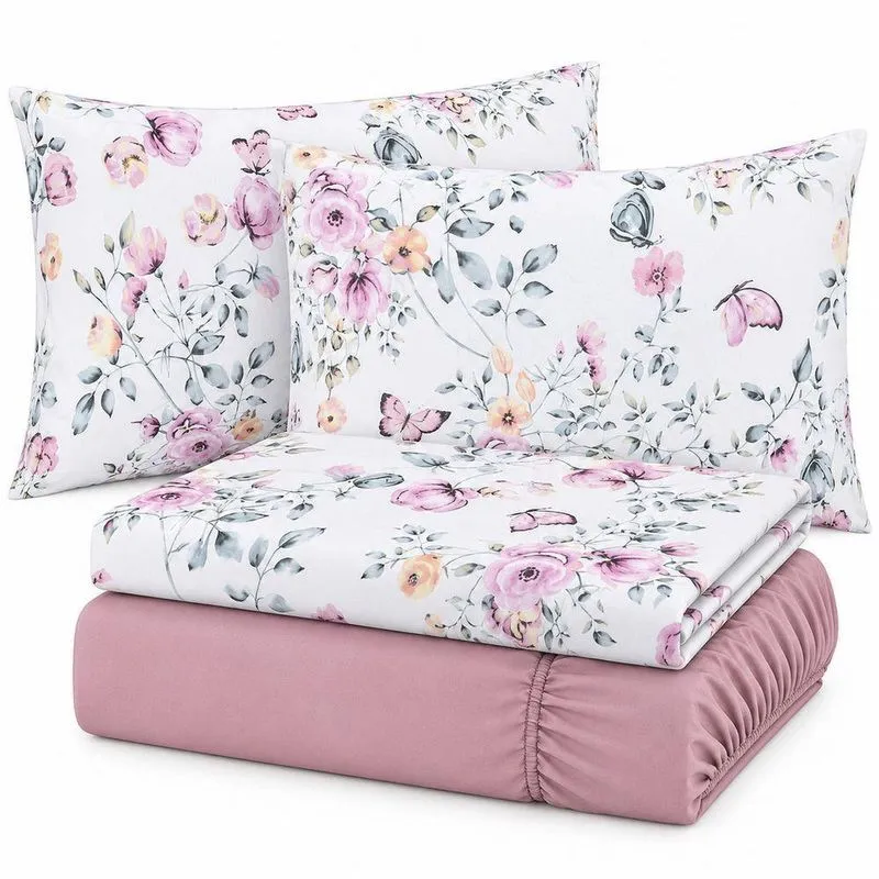 Jogo De Cama Lençol Queen 4 Peças 100% Algodão Malha Fio Penteado Rosa Casa Scarpa