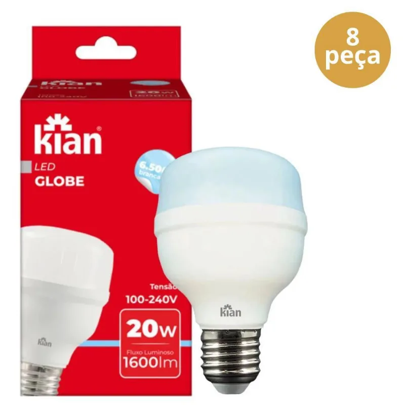 8 Lâmpada 20W Led 6.500K Bivolt E27 Kian