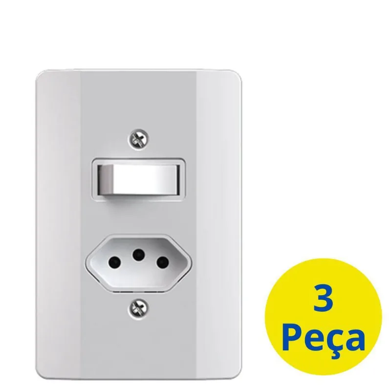 3 Conjunto Interruptor 1 Simples 1 Tomada 20A Mec-Tronic