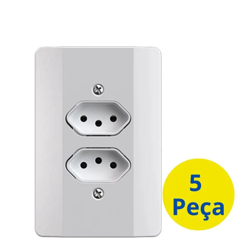 Conjunto 5 Tomada 2 Entrada Fixa 10A Com Placa Mec-Tronic
