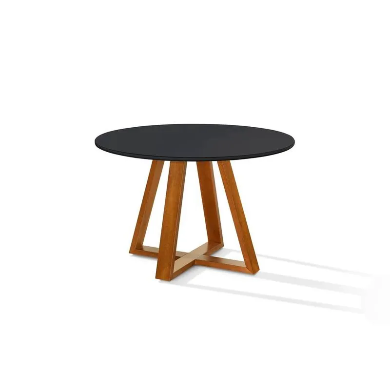 Mesa de Jantar Bela 105cm Redonda Tampo Vidro/MDF Preto
